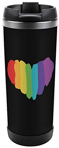 Rainbow Heart Stainless Steel Insulated Tumbler Reuseable Travel Mug with Lid for Home Office Style