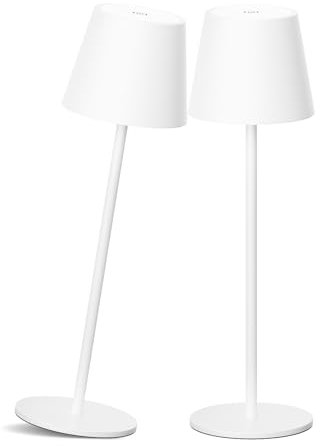 Coinmit 2 Stück LED Akku kabellose Tischleuchte, Höhe 36cm Warmweiß 3000K Dimmbare Tischlampe, IP54 Outdoor Tischlampe, Aluminium Aufladbar Weiß Tischleuchte für Innen Außen, Schlafzimmer, Bar