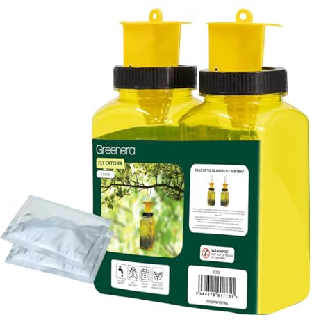 Fly Catcher, Pack of 2 Fly Catcher Bottle Super Effective Insect Mosquito Traps with Reusable Bait for Outdoor Use, Non Toxic & Poison Free Up to 10 Meters