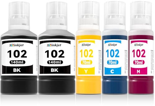 Osinkjet Tinte 102 Multipack Kompatibel für Epson Ecotank ET-2850 ET-4750 ET-4850 ET-2750 ET-3750 ET-3850 ET-4856 ET-15000 ET-2700 ET-3700, Druckerpatronen 102 (2Schwarz, C, M, Gelb)