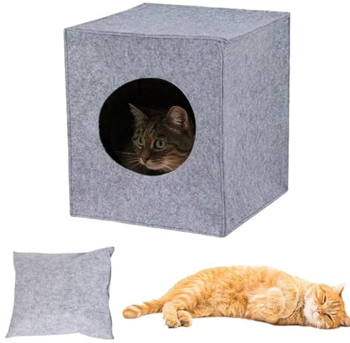 bangminda Caverne pour Chats en Feutre Lit Chat Pliable Caverne Chat pour Étagères avec Coussin 33x37x33 cm Niche pour Chat Maison pour Chats Petits Chiens (Gris Clair)
