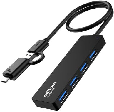 oditton USB Hub, USB Hub 3.0 mit 4 Port USB C Adapter Übertragungsgeschwindigkeit 5Gbps, 26 cm Verlängerungskabel Ultradünner Daten Hub für Mac, HP, Dell und Mehr Laptops, Maus, Tastatur