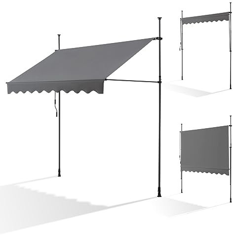 Canopée Store Banne Manuel 300 x 120 cm - Auvent de Terrasse sans Perçage - Protection Solaire Réglable avec Manivelle - Gris