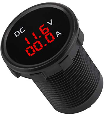 Voltmetro Amperometro Moto, Display Digitale LED 12-24V Voltmetro per Barca Impermeabile IP67 Digitale Rotondo per Moto Auto Camper Barca
