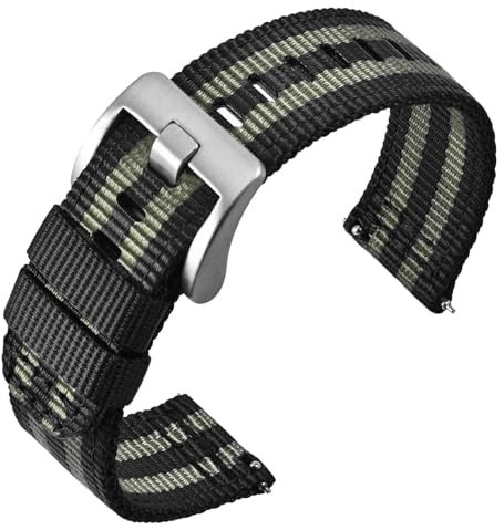 ANNEFIT Nylon Militär Uhrenarmband 18mm, Schnalle aus Edelstahl, Schnellverschluss Aatmungsaktive Armband für Herren Damen (Schwarz+Grau)