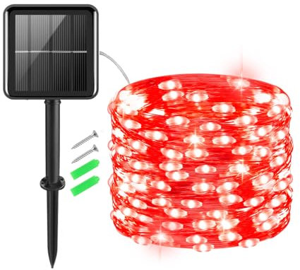 Gcstnn Solar Lights Outdoor Garden, 5M 50 LED String Lights Copper Wire 8 Modes Waterproof for Yard, Christmas Tree, Bedroom, Gate Indoor/Outside Decorations (Red)