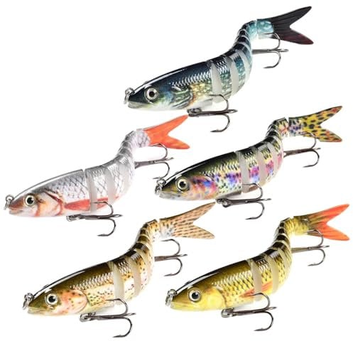 5 Stück Angelköder, Kunstköder Wobbler Hecht, Fisch Köder für Zander Barsch Forellen Swimbait lebensechter Angel köder für Süß- und Salzwasser Angelgeschenke für Männer Familien-Angelausrüstung
