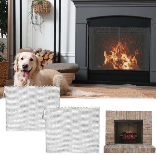 Fireplace Curtain, 2 Pieces Fireplace Mesh Curtain Fire Protection Fireplace Net Curtain Black Transparent Rustproof Spark Protection Net Cover for Fireplaces 61 X 45.7cm