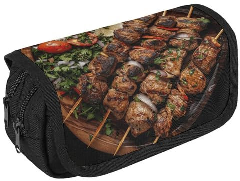 QWJKM Federmäppchen für Männer und Frauen, Kebab auf Holzplatte, personalisierter Stifthalter, großes Fassungsvermögen, ästhetische Stifttasche, niedlicher Schreibtisch-Organizer für Bürobedarf, weiß,