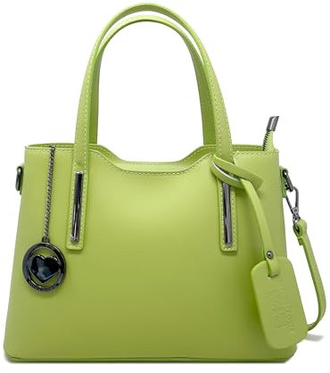 Chicca Borse Borsa a Mano Elegante Donna in Pelle Made in Italy Taglia Media con Tracolla (Verde Lime)