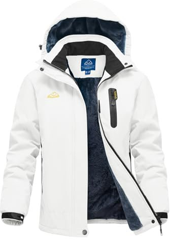 donhobo Damen Winter Outdoorjacke Fleece Gefütterte Softshelljacke Wasserdichte Winddichte Camping Wandern Ski Funktionsjacke Fahhradjacke mit Kapuze, Weiß, S