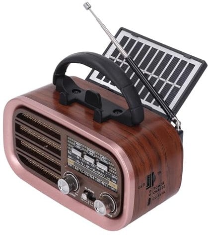 Plyisty Small Retro Vintage Radio, Bluetooth Portable AM/FM/SW Radio, Rechargeable Battery or Solar Operated, Supports TF Card, USB (BT638S)
