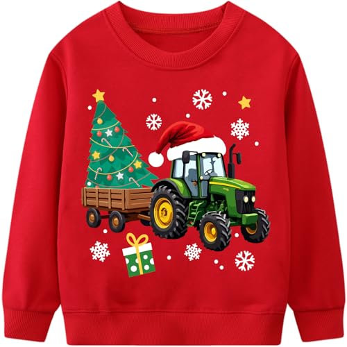 DHASIUE Boys Tractor Sweatshirts Christmas Tree Long Sleeve Shirts Tops Kids Toddler Cotton Jumper Pullover Xmas Clothes Age 3-4 Years
