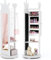 DREAMADE 360° Drehbarer Kinderspiegel, Schmuckschrank aus Holz, 3-in-1 Freistehender Standspiegel Mit Schmuckschrank, Kleiderständer & Ablage für Kinder Ab 3 für Kinderzimmer (Weiß)