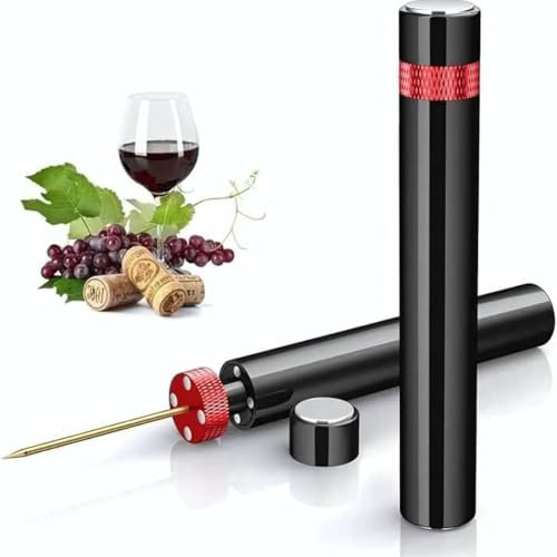 Abridor de Vino Profesional, Sacacorchos de Presión de Aire, Diseño en Acero Inoxidable, Ideal para Botellas de Vino, Perfecto como Regalo para Hombres y Mujeres en Fiestas o Cumpleaños - Color Negro.