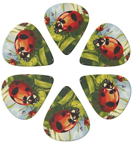 Ladybug bedruckte Gitarrenplektren, Gitarrenplektrum, Gitarrenzubehör, E-Gitarrenplektrum, Bass und Ukulele, 0,96 mm, 6 Stück