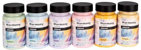 Ideen mit Herz Acrylfarbe Harmony | Acrylic Paint Set | 6 Farbtöne | seidenmatt | hochdeckend | Farben auf Wasserbasis | je 90 ml (Pastelltöne)