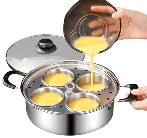 Pochierter Eierkocher aus Edelstahl – Dampfgarer für Pan Non Stick 4 Eierbecher | Zitatec aus Edelstahl zur Suche nach Brünchkozidien