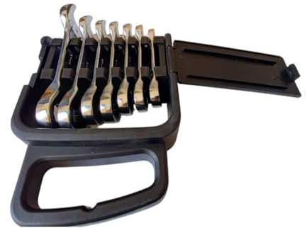 maryse Set 7 Chiavi Combinate a Cricchetto Nano - Fisse e a Stella - Misure 8-19mm - Mini Chiavi Professionali in Cromo Vanadio per Spazi Ristretti - Con Organizzatore