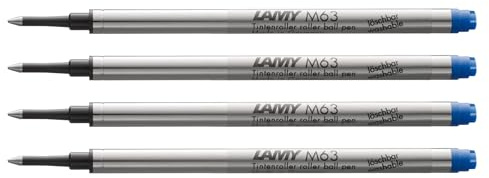 Lamy M63 4er Set Tintenroller-Großraummine aus Metall - Original Ersatzmine Tintenroller mit Kappe - dokumentenecht - Strichbreite Mittel in Tintenfarbe blau