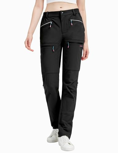 KUTOOK Damen Wanderhose Lang Winter Herbst Atmungsaktiv mit 4 Reißverschlusstaschen Wasserabweisend Outdoorhose Softshellhose mit Belüftung Trekkinghose Funktionshose Frühling für Wandern Outdoor