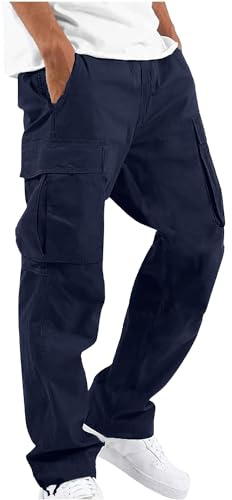 NANAMEEI Pantalons de Travail Grande Taille Pantalon Cargo Homme en Coton Casual Pantalons Taille Elastique avec Multi Poches Bleu Marine XL