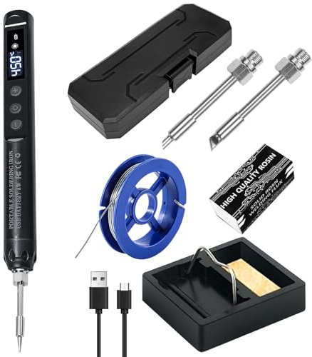Lötkolben Set, Akku Lötkolben Set Mit Lcd Und 3 Lötspitzen, Usb Akku Lötkolbens, Temperatur Einstellbare 200℃-450℃, Wiederaufladbar Usb Kabelloses Lötkolbens Für Reparatur Des Schweißens, Schwarz