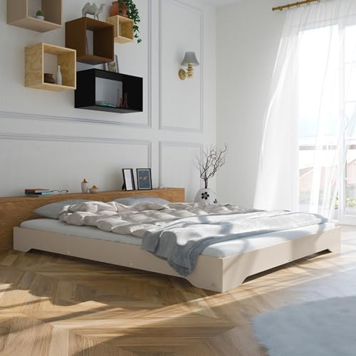 smartwood Bett 160x200 cm mit Lattenrost, Holz, Kaschmir, TILA 7 | Bettgestell, Doppelbett aus FSC-Kiefernsperrholz, Belastbar bis 300 kg, Einfache Montage, abgerundete Kanten, Skandinavisch