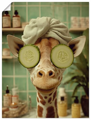 ARTLAND Badezimmer Bilder Poster 30x40 cm Deko Modern lustige Tiere Giraffe Gesichtsmaske Spa Entspannung U6AU