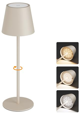 Aipsun Dimmbare led akku tischleuchte höhenverstellbar Beige 23/36.5CM | 1 Stück/5000mAh(5V 2A),3W 2700/4000/6000K tischleuchte kabellos,metall,IP44 Outdoor Tischlampe für Schlafzimmer, Büro,Bar