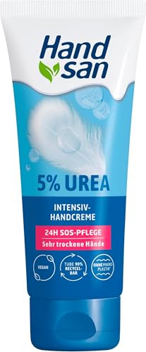 Handsan Urea Intensiv Handcreme | mit 5% Urea | Feuchtigkeitsspendend & schnell einziehend | für sehr trockene und strapazierte Hände | 90ml (Packung mit 5)