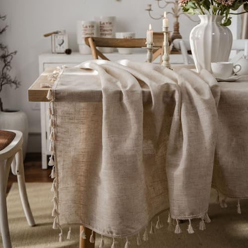 ROMDANTY Tischdecke aus Leinen, einfarbig rechteckig, Landhausstil für Küchentisch, rustikale Tischwäsche und Dekoration im Bauernhaus-Stil (beige, 60 * 60cm)