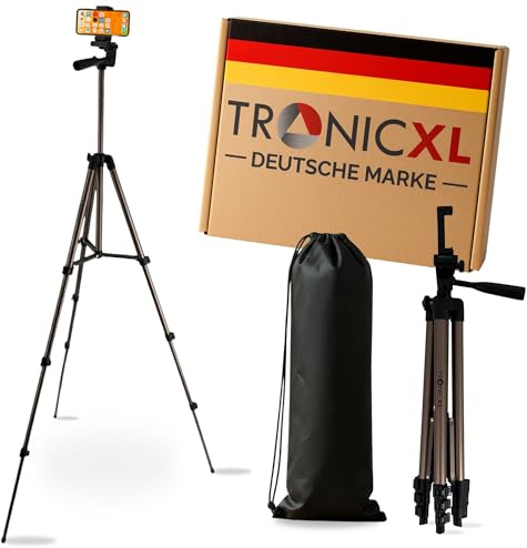 TronicXL Smartphone Stativ mit Tasche 138cm groß I Kamerastativ für Handy passend für Apple iPhone Drehbarer Ständer für Foto, Selfie, Video, Influencer & Streaming I Handystativ mit Wasserwaage