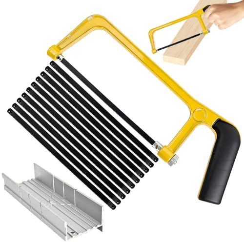 VLYX 12-Delars Bågfilskit med Geringslåda & 10 Bi-Metallsågblad - Justerbar Handsåg för Rör, PVC, Kakel och Metall, Reparation & DIY