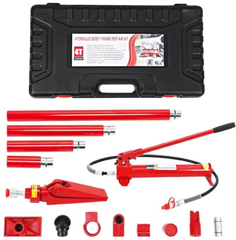 RBFGYIOP Kit Porta Power Idraulico Portatile - Martinetto 4 Tonnellate, Tubo Olio 1,4m, 8800 lbs - Set Completo per Carrozzeria, Officina, Garage, Farm Jack Veicoli - Specifica: 4 tons