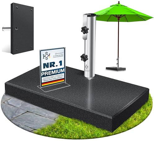 KESSER® Granit Sonnenschirmständer mit Edelstahlrohr, Hochwertiger Schirmständer Rechteck Sockel 30KG - für Schirmstöcke bis 16-48 mm, Inkl. Transport Griff Garten Balkonschirmständer, Anthrazit