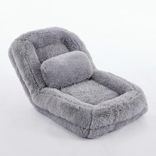 Bodensofa 5-fach verstellbar (90–180°), Klappsofa & Bodenstuhl für Gaming und Entspannung, extra weich mit Plüsch-Bezug, stabiler Rahmen, 102×89×88 cm, Liegefläche 175×89×42 cm (NXHellgrau-AA)