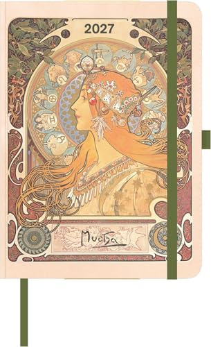 ArtDiary Alfons Mucha 2027: Buchkalender 16x22 cm - Wochenplaner mit Elastikband, Leseband, Stifhalter & internationalen Feiertagen für Mucha-Fans & Kunstliebhaber