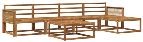 vidaXL Outdoor-Sofagarnitur 6 pcs Natur Massivholz Akazie, Patio-Lounge-Set, modernes Outdoor-Sofa, wetterfestes Gartenmöbel, Akazienholz