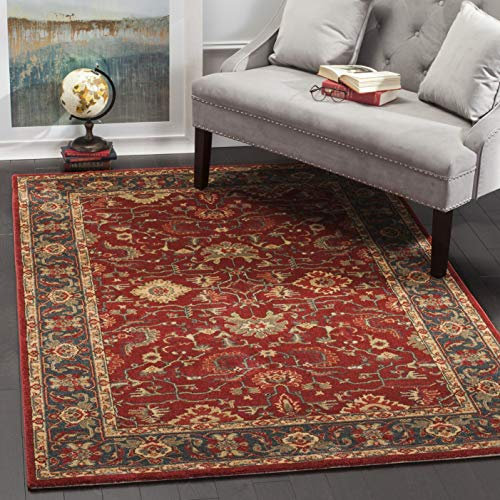 SAFAVIEH Traditionell Teppich für Wohnzimmer, Esszimmer, Schlafzimmer - Mahal Collection, Kurzer Flor, Rot und Multi, 155 X 231 cm