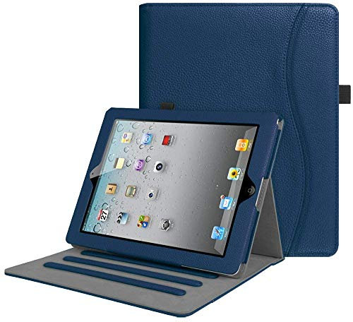 FINTIE Coque pour iPad 4e/3e/2e Génération 9.7 Pouces - Etui Multipositions Housse Folio avec Poche de Cartes et Fonction Sommeil/Réveil Automatique, Bleu Marine