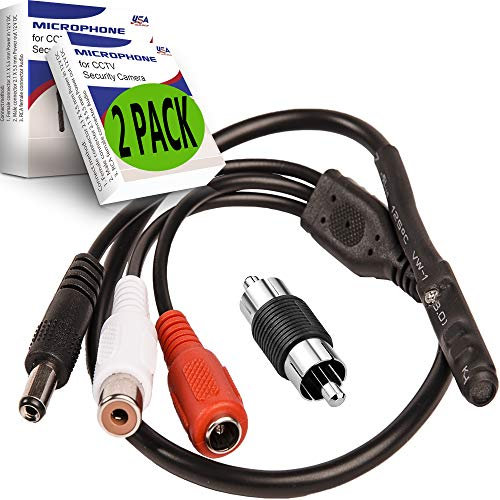 USA Sales Group CCTV Microphone 2-Pack – High-Sensitivity Security Audio Mic for DVR, Outdoor Surveillance, RCA Connection – Amplified Preamp Pickup Device for External Camera Sound