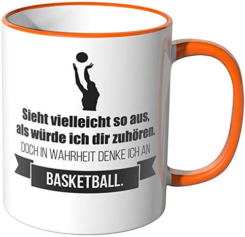 JUNIWORDS Tasse - Ich denke an Basketball - Wähle Motiv & Farbe - Orange