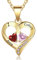 Grand Made 2 Namen Damen Kette mit Herz Anhänger Stimulierter 2 Geburtsstein mit Ihr Namen 925 Sterling Silber vergoldet Geschenk für Damen (Gold, Silber)