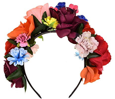 Merroyal Frida Kahlo Couronne de fleurs mexicaine pour la fête des morts, serre-tête Dia de Los Muertos - - Taille Unique