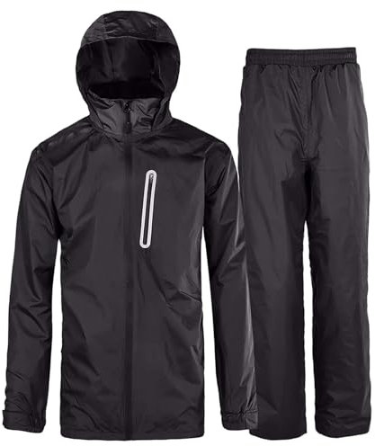 SwissWell Herren Regenanzug Langarm Schneeanzug wasserdichte Winddicht Hooded Regenmantel Kapuzenjacke Suit Windbreaker Rainwear aus Polyester Regenjacke+Regenhose Kohle Farbe S