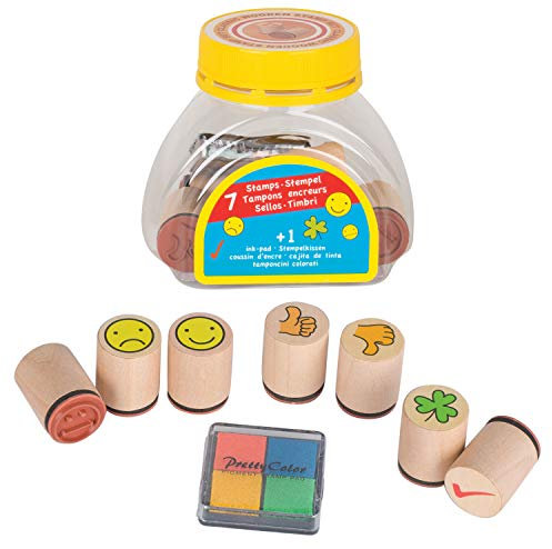Stempel aus Holz Lehrer-Mix Motivationsstempel 7 Stück mit Stempelkisseni Kinderstempel von goki mit Palandi® Sticker