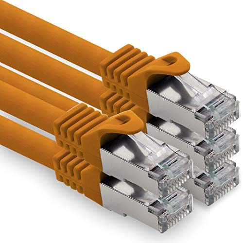 1CONN 7,5m - orange - 5 Stück CAT.7 Computer Ethernet Kabel Netzwerkkabel (Rohkabel) Patchkabel S-FTP LSZH PIMF 10GB s RJ45 Stecker Cat6a