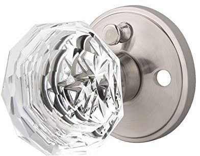 NIZADO Türknauf aus satiniertem Nickel, klares Glas, Innenbereich, schlüsselloser Kristall-Türknauf mit Schloss (Schlafzimmer/Badezimmer)