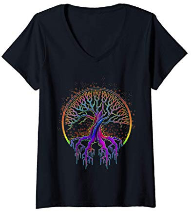 Femme Arbre De Vie Cadeau L'Arbre De Vie Méditation T-Shirt avec Col en V